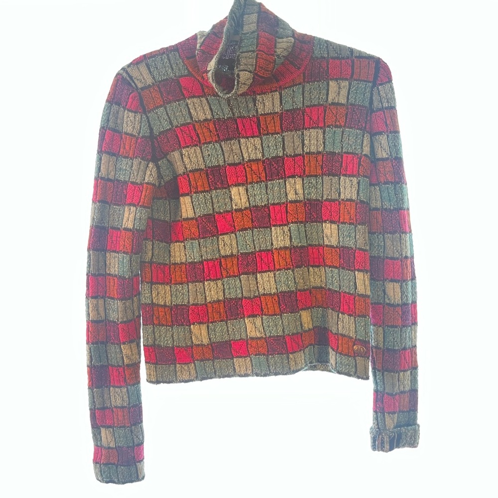 Colorful Checkered Turtleneck Sweater
